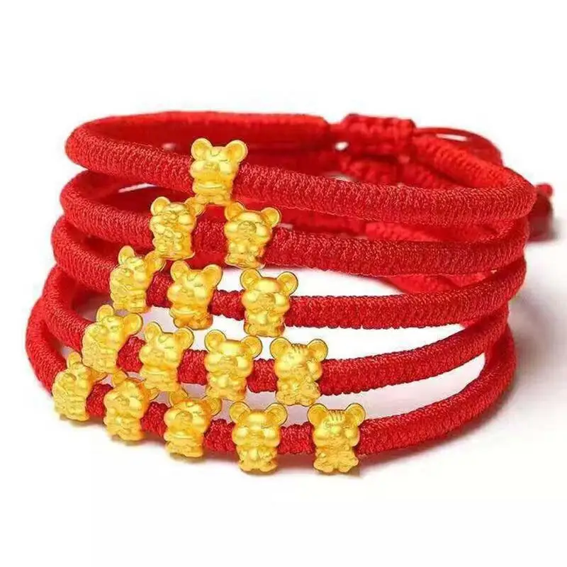 

2020 New Year Mascot Zodiac Mouse Golden Five Fortunes Bracelets Attract Wealth Lucky Health Red String Bracelet For Women Men