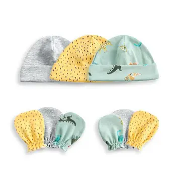 

1 Set Baby Boys Girls Hat Gloves Unisex Infants Soft Cotton Cap Anti-scratch Glove Newborn Photo Accessories