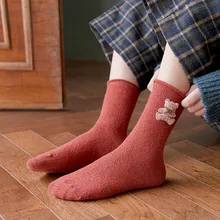 5 пар осенне-зимних женских носков с креативным мультяшным медведем из шерсти удобные короткие носки в стиле Харадзюку милые забавные носки в стиле хип-хоп