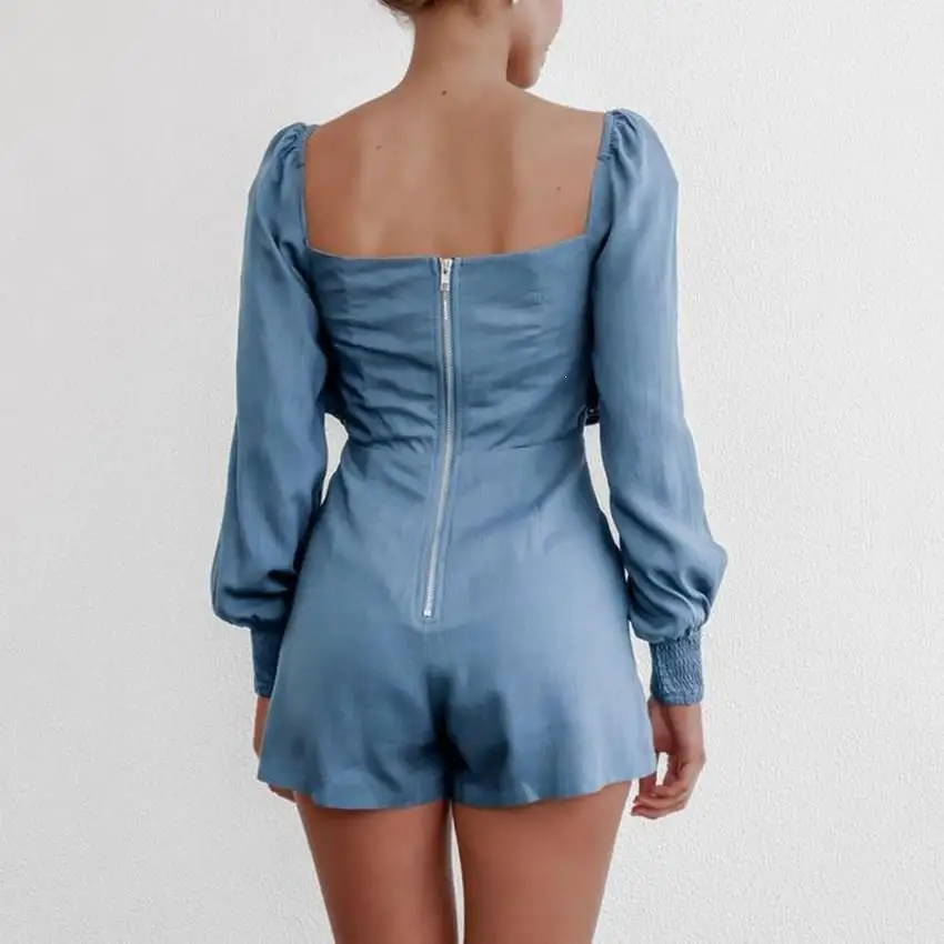 Осенние женские корейские синие комбинезоны, повседневные свободные комбинезоны с длинным рукавом, обтягивающие Лоскутные короткие комбинезоны с карманами
