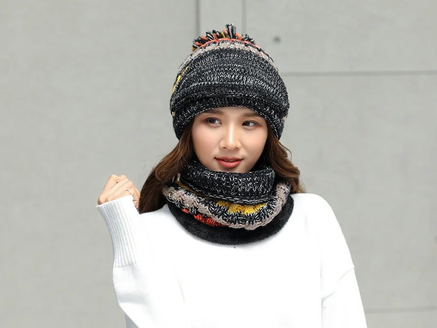 Зимняя шапка Skullies Beanies шапки зимние шапки для женщин девушки шерсть шапочки с шарфами Балаклава маска Gorras шапка вязаная Лыжная Шапка Кепка