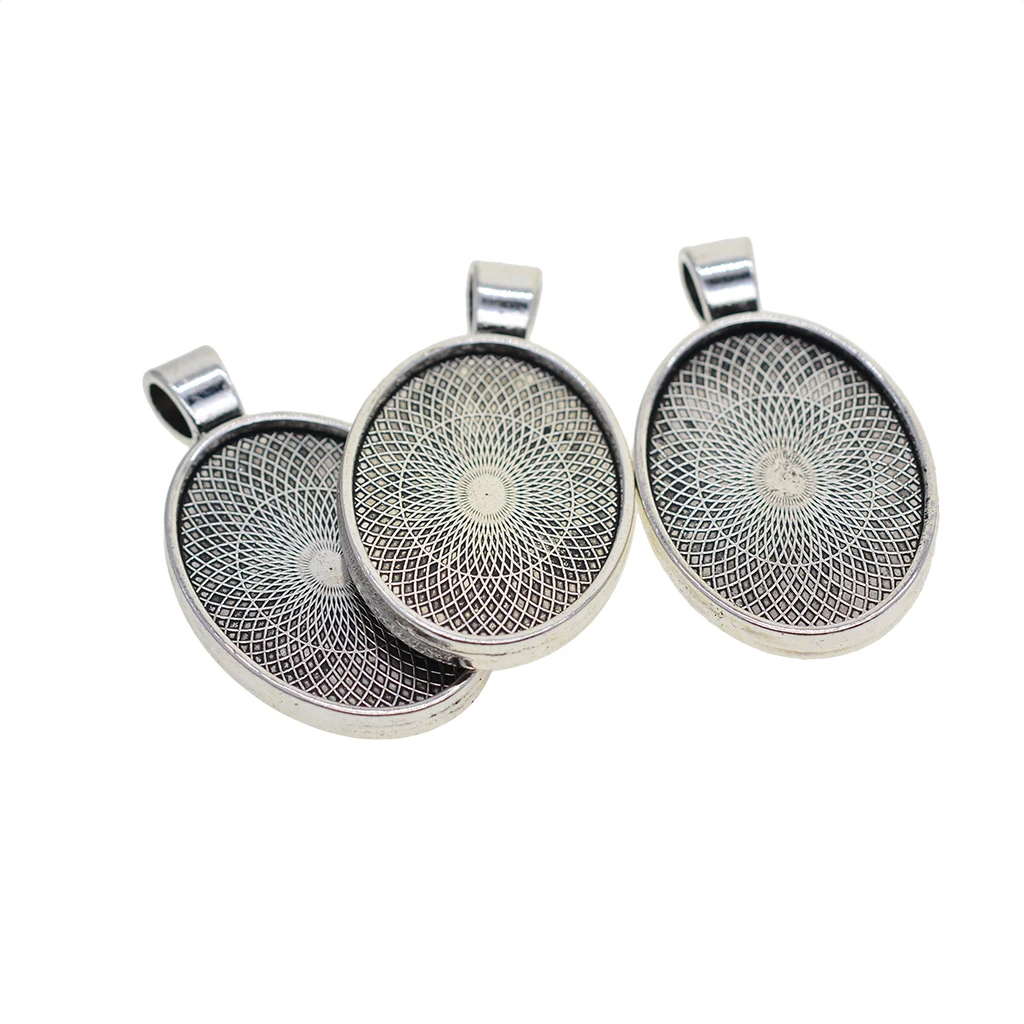 20pcs 30x20mm cabochon base pendant setting trays DIY blank jewelry bezels antique silver color, oval base