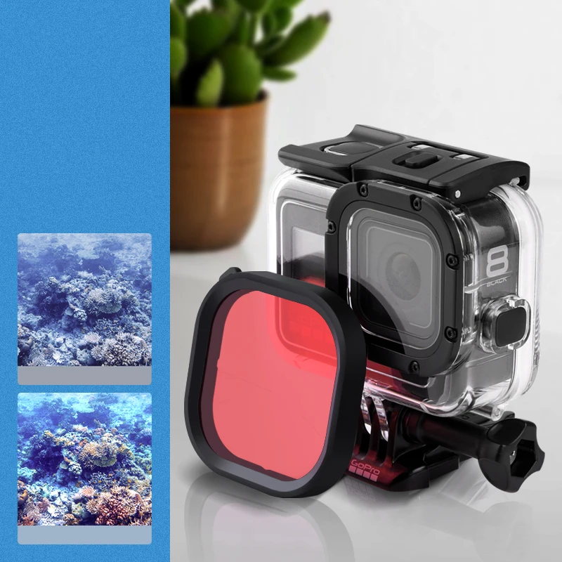 Light Red Подходит для GoPro Hero 8 черный практичный Дайвинг фильтр портативный водонепроницаемый глубина Фильтры Аксессуары для камеры - Цвет: Light Red
