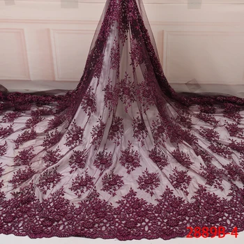 

Latest African Burgundy Lace Fabric 2019 High Quality Lace Embroidery French Mesh With Beads Nigerian Lace Fabrics Material