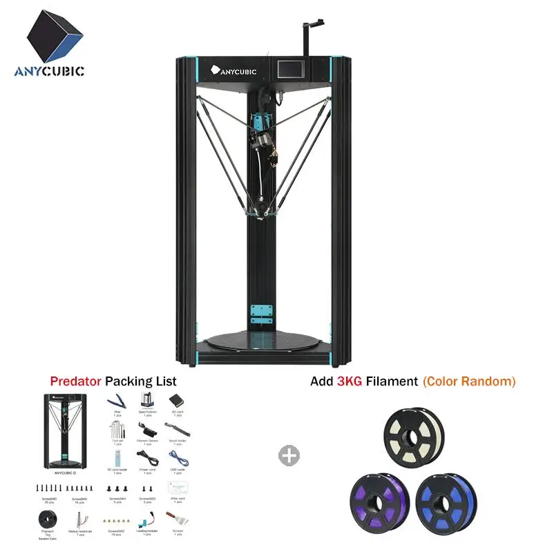 Anycubic 3d принтер Хищник 370 мм* 455 мм большой размер печати FDM полностью металлический 3d принт TFT сенсорный экран 3D Drucker Impresora запчасти - Цвет: Predator -Add 3KG