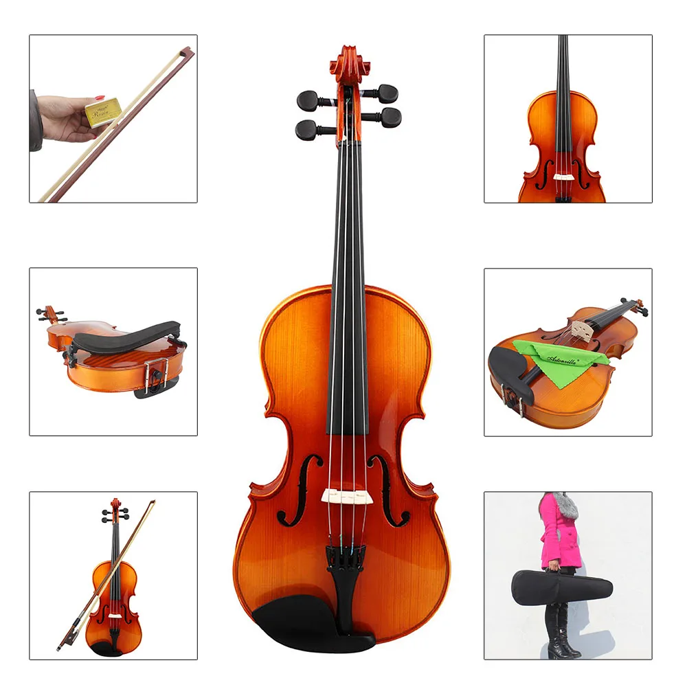 

Glossy Tigrina 16 Inch Viola Spruce Faceboard Maple Wood Backboard Ebonize Fretboard with Chin Rest String Case
