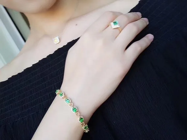 KJJEAXCMY бутик ювелирных изделий 925 с инкрустацией, из чистого серебра натуральный изумруд драгоценный камень дамы браслет Поддержка обнаружения Популярные