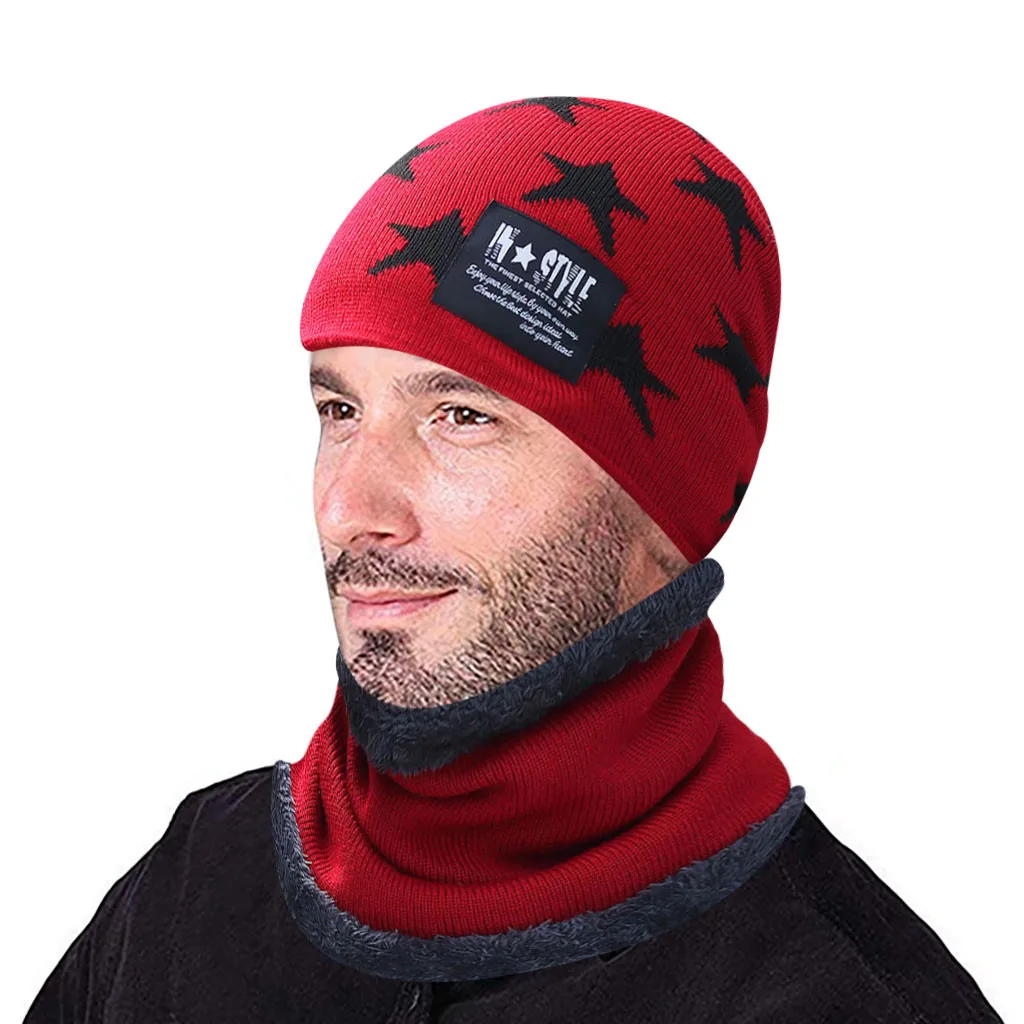 Мужская теплая шапка Skullies+ мягкий шарф, комплект из двух предметов, зимняя утолщенная шапка, мужские ветрозащитные вязаные шапки, теплые шапки для шеи, 12,4