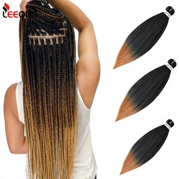 

Leeons New Pre Stretched Braiding Hair Extensions Easy Crochet Braid Hair Bundle Yaki Straight Ombre Synthetic Jumbo Box Braids