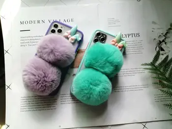 

cute fluffy fur ball rabbit cover for iphone 11Pro max CASE XS MAX case X XR 6 6S 7 8 Plus 7plus SE2 warm fluffy Hair plush capa