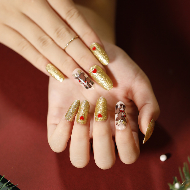 Pcs Bling Fake Nails Coffin Press On Nails Short Acrylic Reusable False Nails Tips Party Christmas Nails For Women Girls
