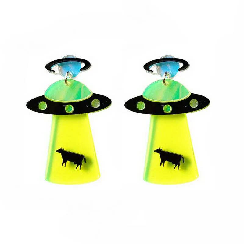 Funny Acrylic Women's Earrings Exaggerated Alien UFO Saucerman Unusual Statement Cattle Weird Earring Cool Fun Jewelry | Украшения и