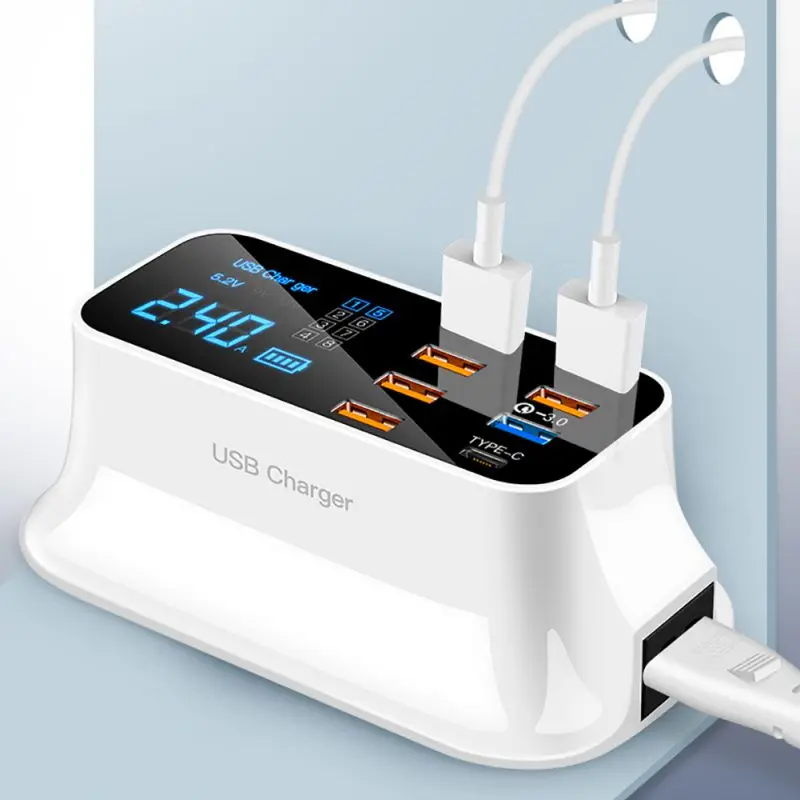 8USB мобильный телефон Быстрая зарядка QC3.0 Flash Charge быстрая многофункциональная PD Быстрая зарядка многопортовое зарядное устройство с ЖК-дисплеем