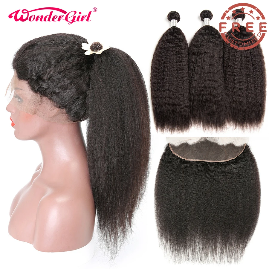 

Free Customized Brazilian Kinky Straight Lace Front Wig Pre Plucked By Remy Kinky Straight Human Hair Bundles With Frontal