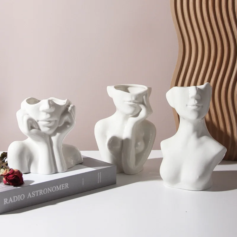 Ceramic Body Art Vase, Succulents Face Flower Pot Head, Garden Office Ornaments, Living Room Desktop Decoration, Home Decor 3