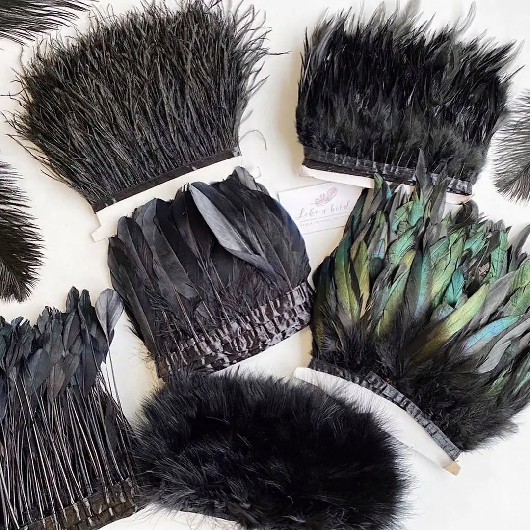 1 Meter Black Feathers Trim Cock Goose Ostrich Marabou Turkey Plume Fringe for Needlework Craft Dress Clothing Sewing Decoration
