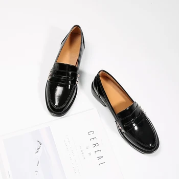 

Royesic leather shoes women's British style leather single shoes women's flat bottomed lazy people's Loafers shoes