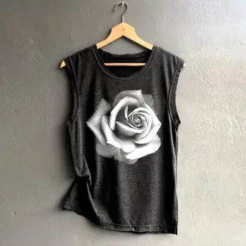 

Women Sleeveless T-shirt 2020 Fashion Rose Print Tee Shirts Casual Loose Tops Soft Comfortable Women T Shirt Hip Hop Tshirts