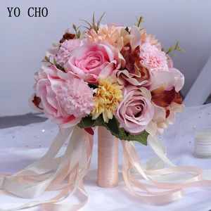 YO CHO букет невесты свадебные принадлежности искусственный шелк розовый цветок пиона Свадебный букет Орхидея георхидея качественные букеты
