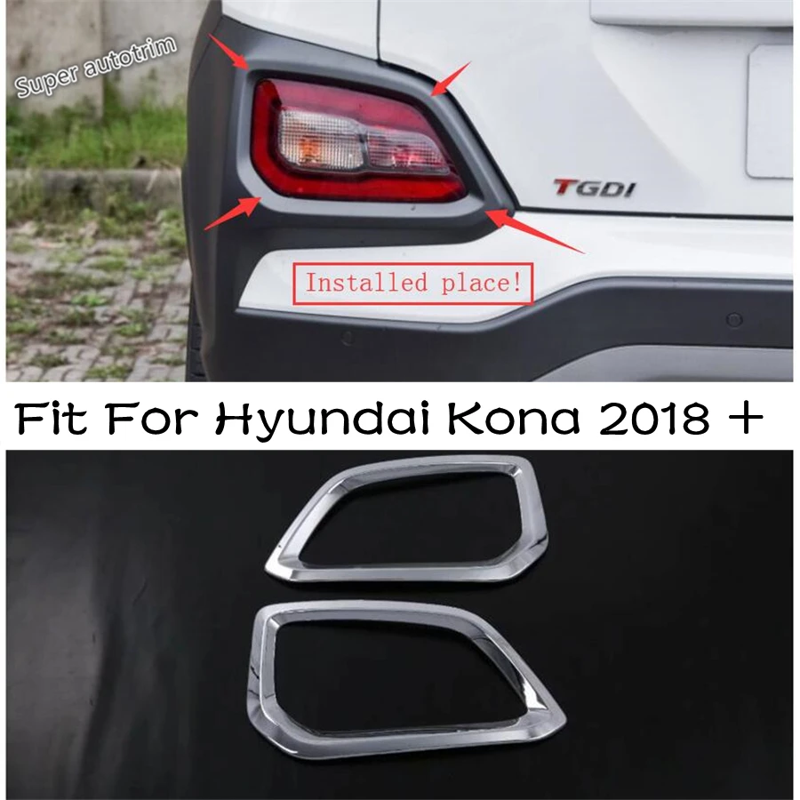 

Rear Fog Lights Lamps Frame Decoration Cover Trim Fit For Hyundai Kona 2018 - 2021 ABS Chrome Accessories Exterior Refit Kit