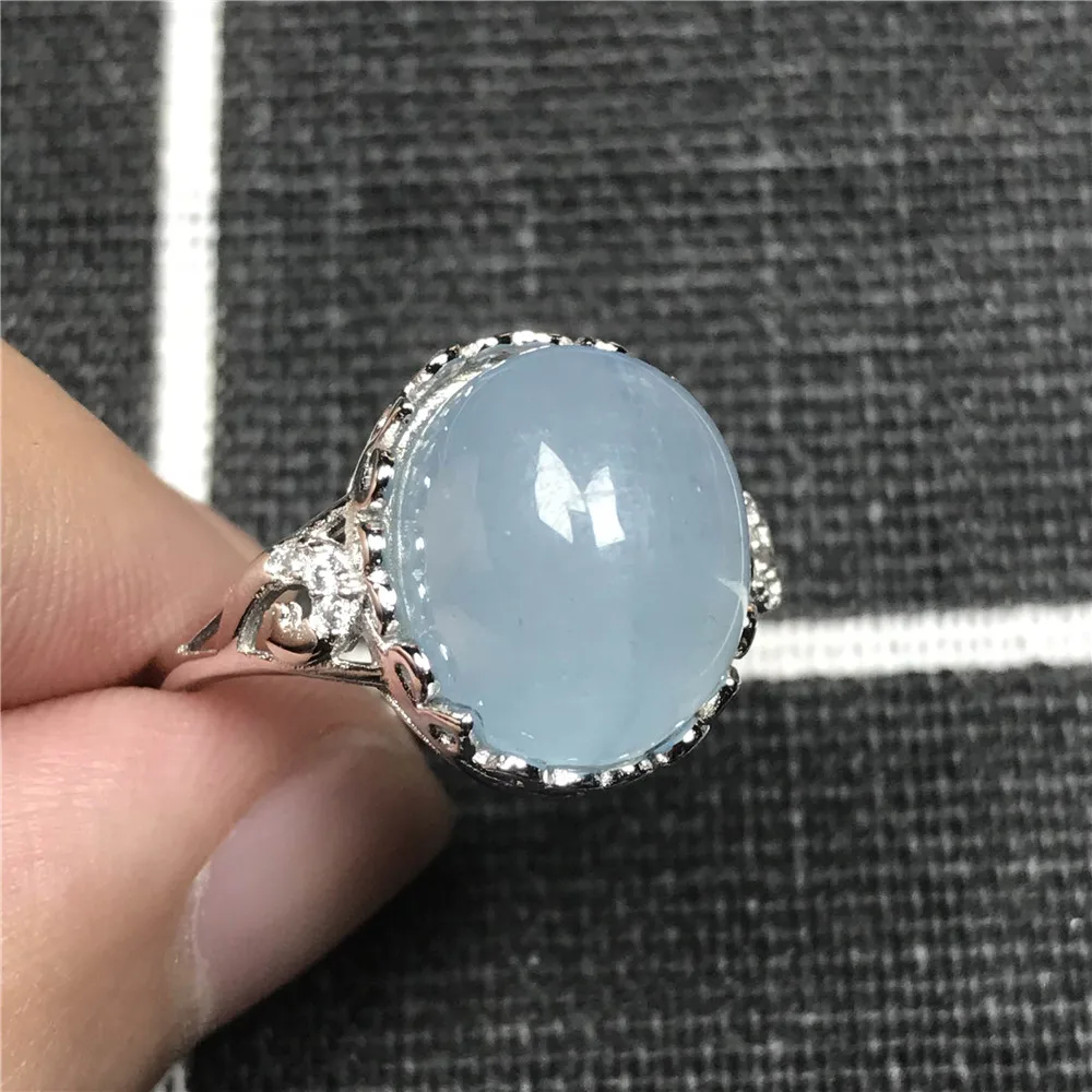 

Genuine Natural Blue Aquamarine Ring For Woman Man 15x13mm Clear Beads Adjustable Crystal Ring 925 Silver Fashion Jewelry AAAAA