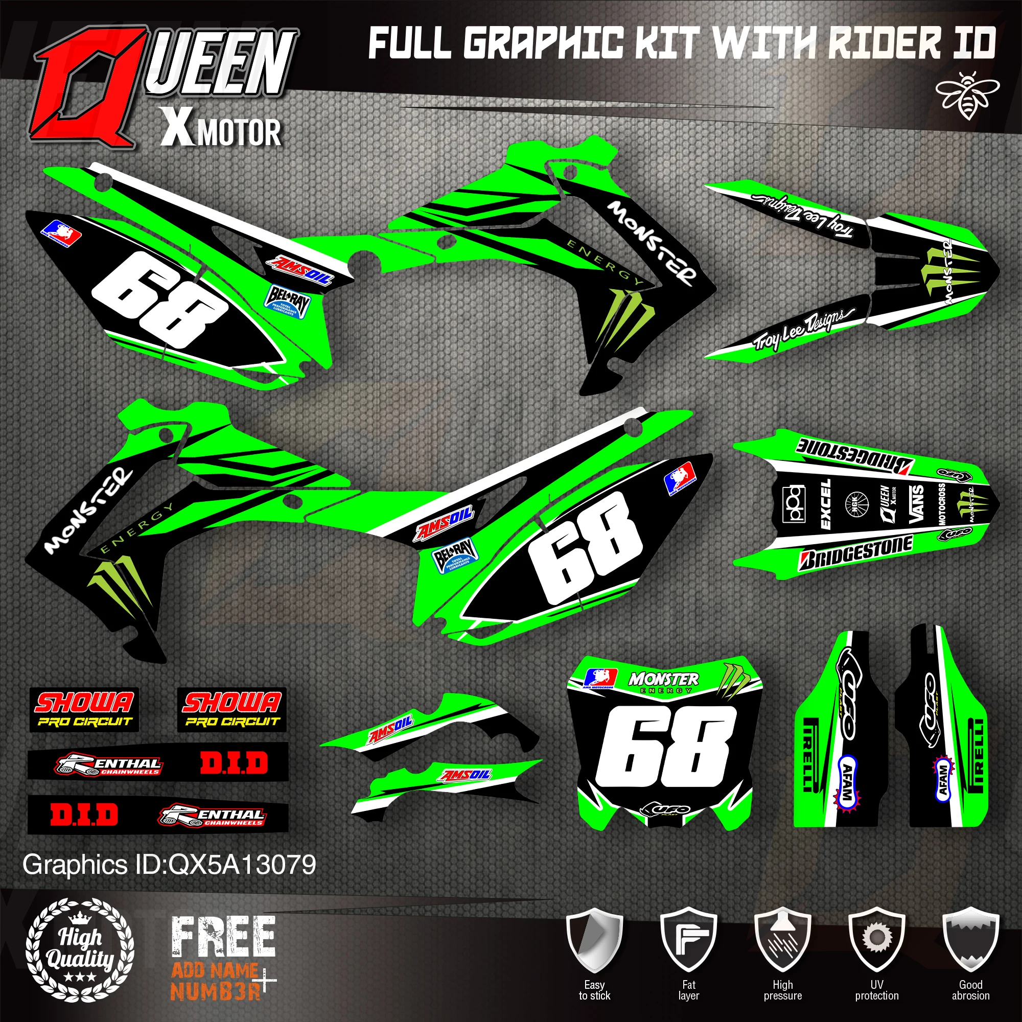 QUEEN X MOTOR Custom Team графические фоны наклейки для HONDA 2014-2017 CRF250R 2013-2016 CRF450R 079 |