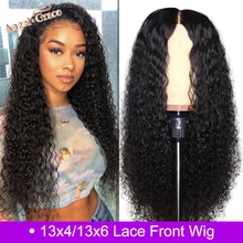 Вьющиеся человеческие волосы парики предварительно выщипанные с детскими волосами Ангел Грация Remy монгольские парики Glueless 13*4/13*6 кружева передние человеческие волосы парики