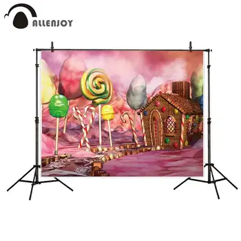 

Allenjoy Candyland Party Supplies Cotton Candy Lollipop Chocolate House Road Bokeh Photocall Wall Decor Baby Birthday Backdrops
