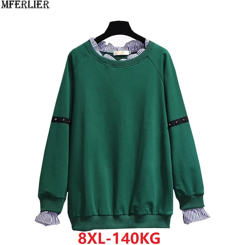 Женская флисовая толстовка на весну и зиму размера плюс 6XL 7XL 8XL, теплые плотные толстовки в полоску больших размеров, пальто черного и зеленого цвета