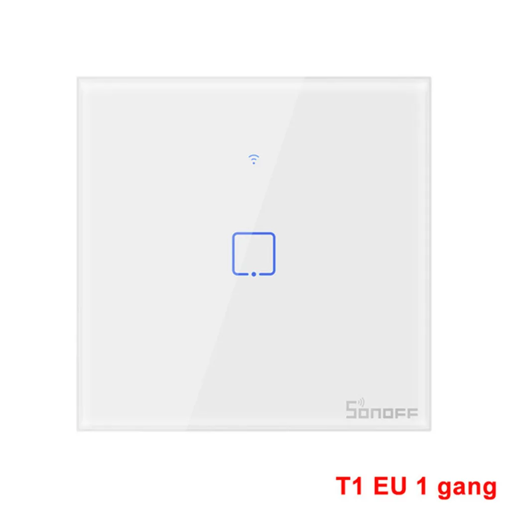 1 gang Интеллектуальный выключатель света Sonoff T1EU Интеллектуальный переключатель Wi-Fi Сенсорный экран пульт дистанционного управления Вкл/Выкл 1/2/3 433 МГц RF/Голосовое управление/приложение/сенсорный экран Управление умный дом TX - Комплект: 1 gang