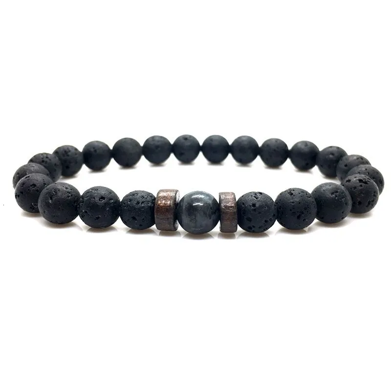 EvaDane Natural Black Onyx Gemstone Tibetan Bead Alphabet Letter W Charm Stretch Bracelet 