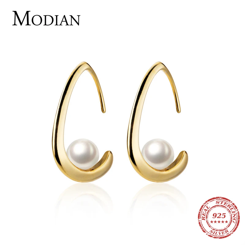 Modian Элегантный Золотой Цвет Жемчужные Капли воды Форма серьги 925 стерлингового