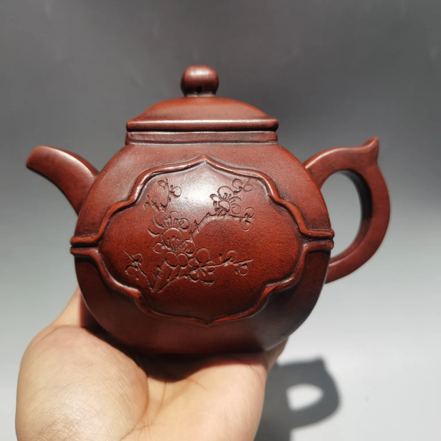 

6"Chinese Yixing Purple Clay Pot Pottery Mixed square shape pot Red mud Teapot Pot Tea Maker Office Ornaments