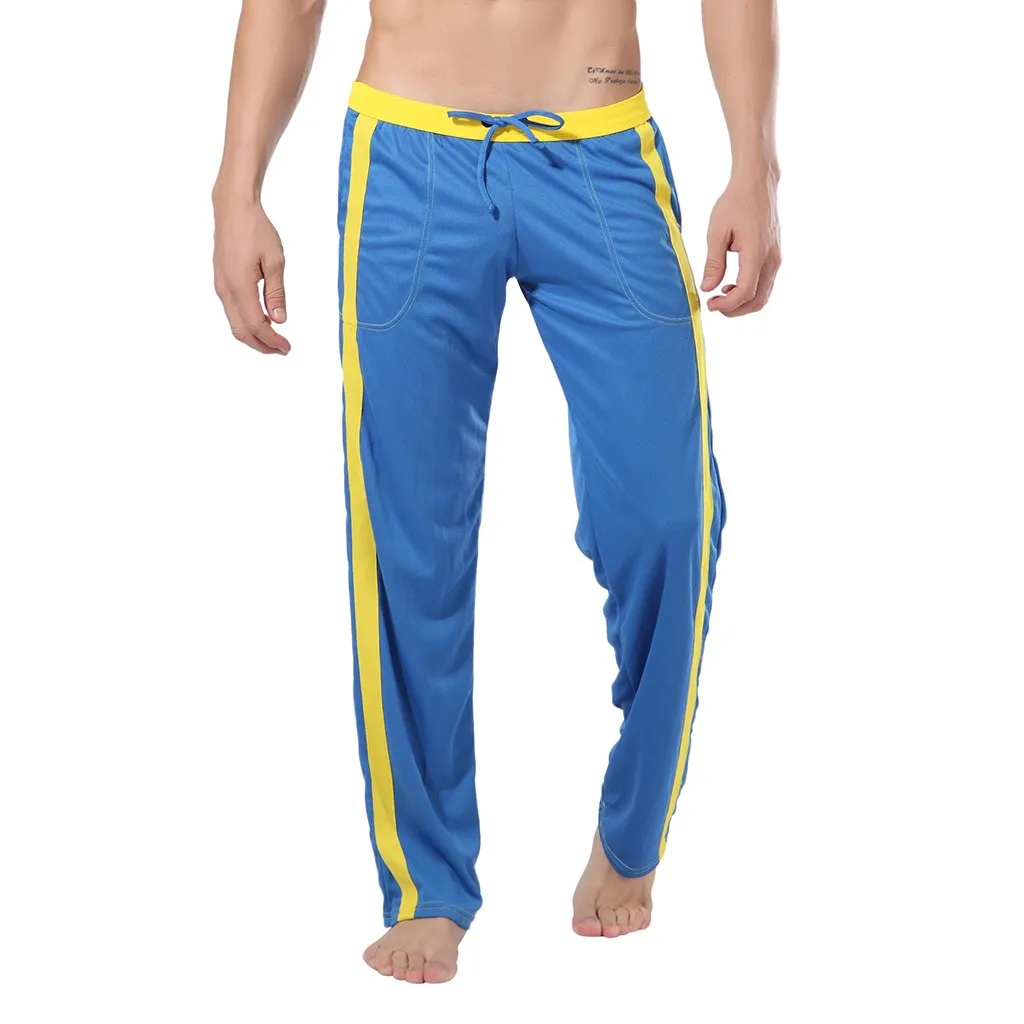 

Pants Men Streetwear Pantalones Hombre Drawstring Striped Joggers Straps Summer Breathable Fashion Sport Pant Casual Sweatpants