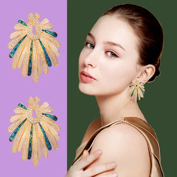 

2020 New Arrival Drop Dangle Earrings Broken shells drip oil Elegant Branch shape AAA Zircon For women Wedding Banquet Earrings