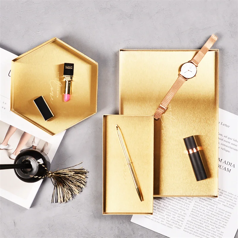 

Nordic Table Storage Plate Perfume Rose Gold Metal Cosmetic Organizer Tray Minimalist Scandinavian Jewelry Display Tray
