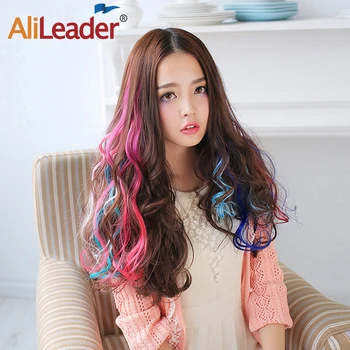 

Alileader Synthetic Wavy Clip In Hair Extensions 20Inch Long Curly Clip In One Piece Hair Extensions Rainbow Synthetic Hair Clip