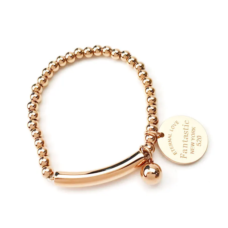 Titanium Steel High Quality Double Elastic Rope Beads Round Charm Bracelet For Women Gold Color Bracelet Jewelry Lover Gift