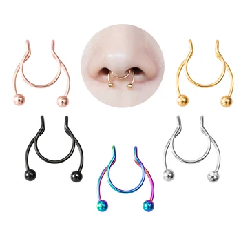 

1-5pcs Fake Nose Ring Septum Piercing Clip Hoop Nose Rings Gold Stud Stainless Steel Body Jewelry Sexy for Women Non Pierced 20G