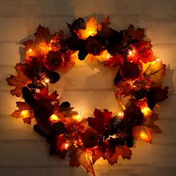 

2020 Autumn Theme Door Wreath Thanksgiving Holiday Pumpkin Maple Leaf Harvest Wreath Garland Ring Home Decoration Party Supplies