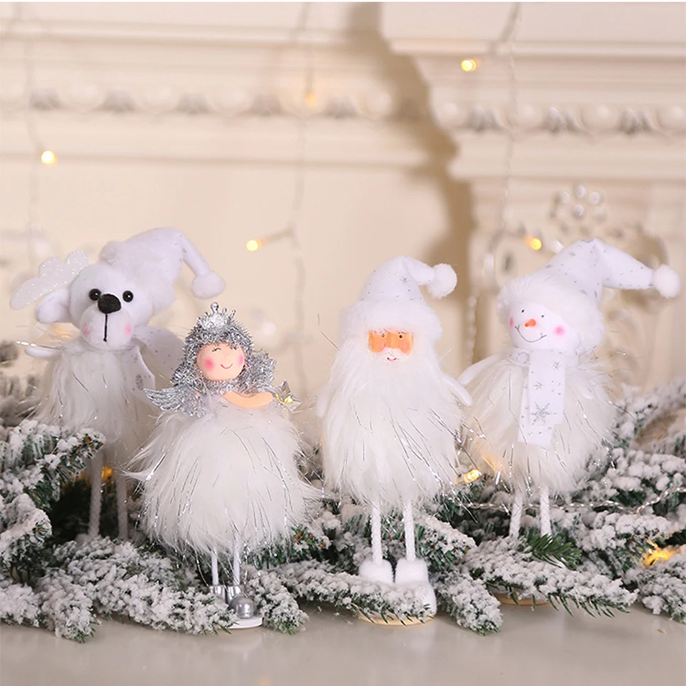 

Christmas Cute Ornaments Silver Silk Plush Standing Posture Doll Window Snowman Decoration for Home Christmas Tree Xmas Gift