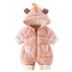 Combinaison à capuche en coton pour enfants, vêtements épais, en duvet, dessin animé, pour bébés garçons et filles, barboteuse, collection automne et hiver 