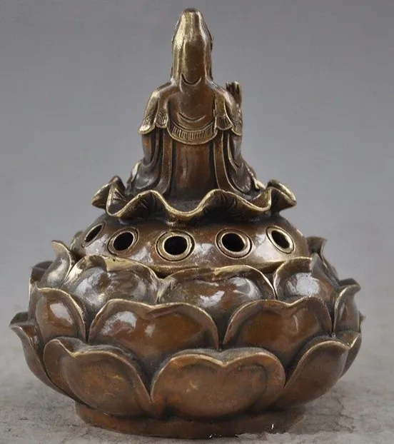YM 312 помеченное буддистское Латунное сиденье lotus Bodhisattva Kwan-Yin GuanYin статуи 150 мм высота украшения сада настоящая латунь