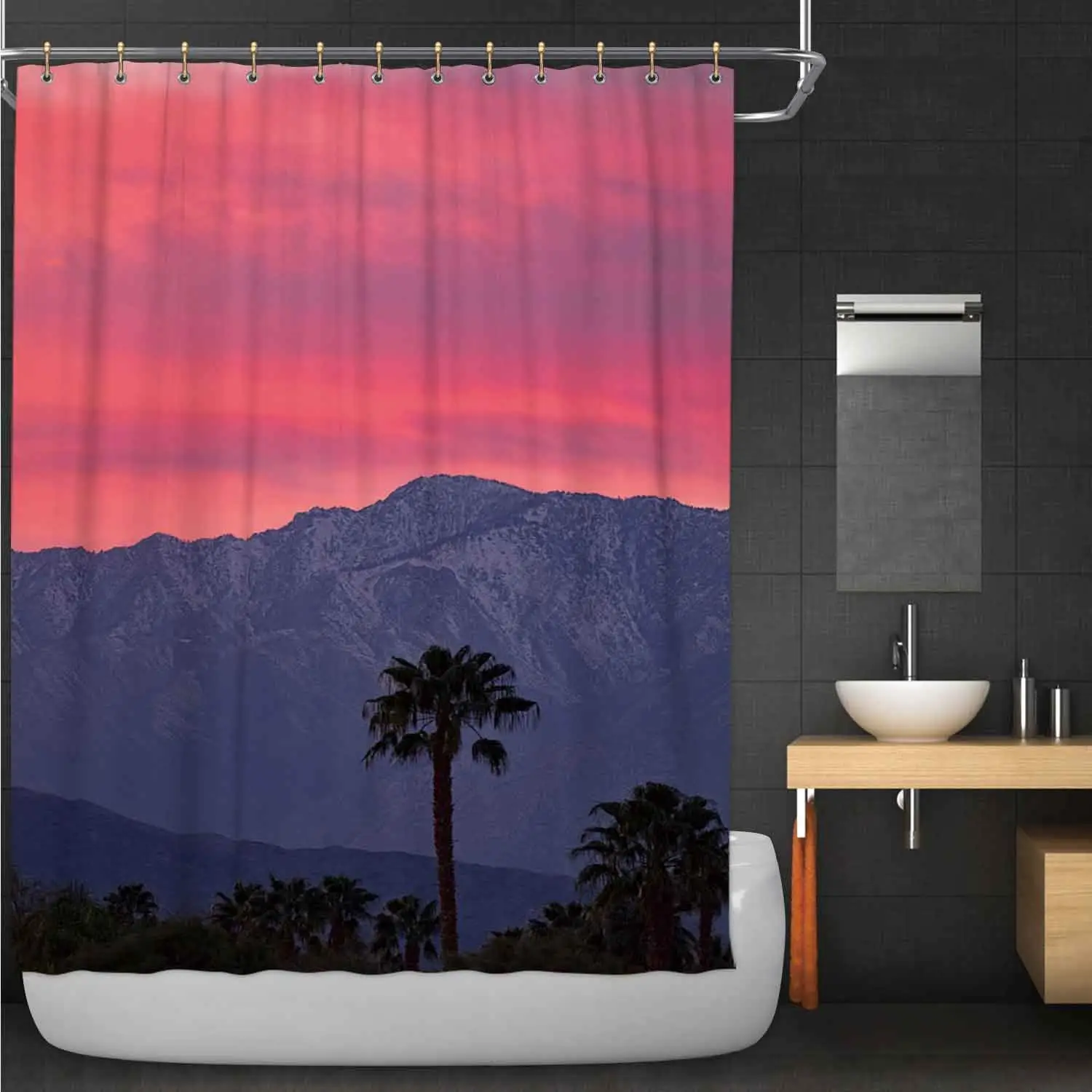 

Coachella Valley Sunset Near Palm Springs okjeff Fabric Shower Curtain,072822 for Bathroom,36''W x 72''H