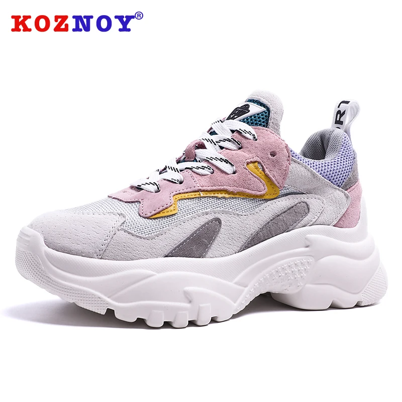 

Koznoy Sneakers Women Spring Thick Bottom Dropshipping Breathable Muffin Bottom Round Toe Fashion Cross Tied Leisure Women Shoes