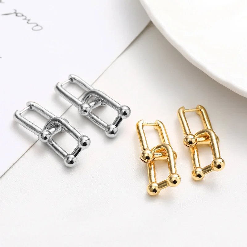 Gold Plated Earrings Fashion Earrings Metallic Color Earrings Metal Earrings Silver Earrings Women U-Shape France Gift