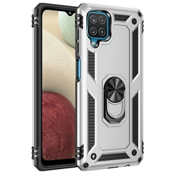 Ultimate Military-Grade Shockproof Phone Case with Magnetic Ring & Metal Back Cover for Galaxy A12 (Silver)