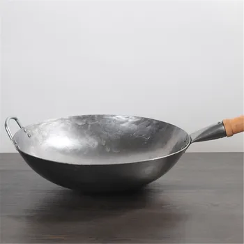 

Handmade Chinese Traditional Iron Wok Hammering Large Wok&Wooden Handle Non-stick Wok Wrought Iron Kitchen Cookware