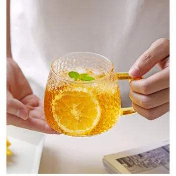

Heat-resistant glass thickened household wheat ear cup hammer pattern cup household juice coffee cup single layer water cup