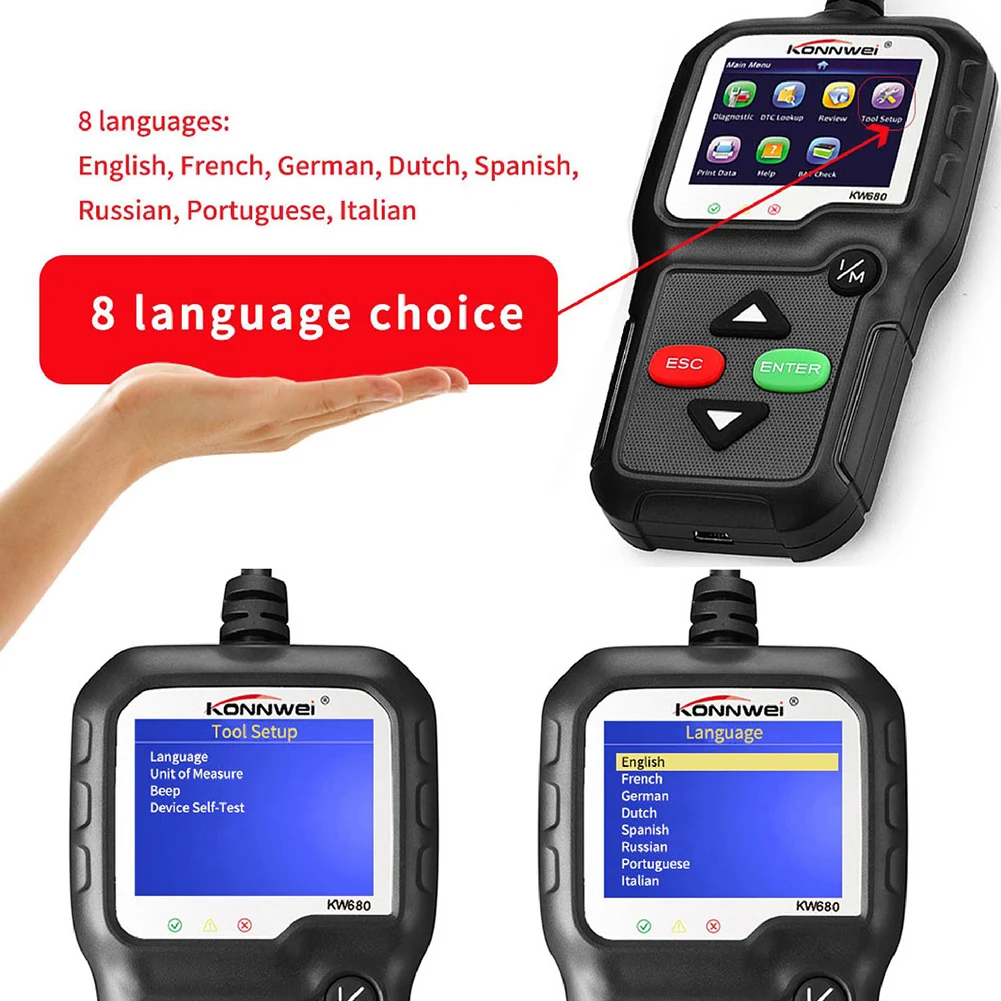 KW680 OBDII диагностический сканер авто двигатель код ошибки считыватель EOBD сканирования инструмент
